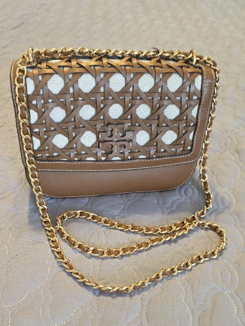 Tory Burch Britten Basketweave Convertible Crossbody/Shoulder Bag